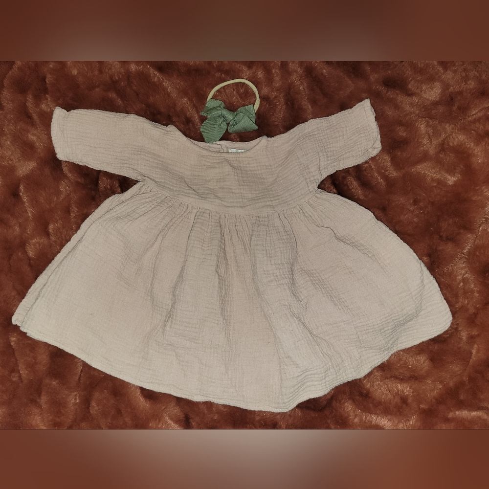 The Simple Folk Oversized Muslin Dress Rose & Sage Green Baby Blossom Headband